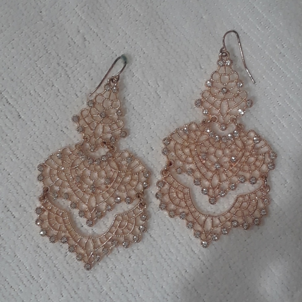 Rose Gold Tone Diamond Accented Chandelier Earings